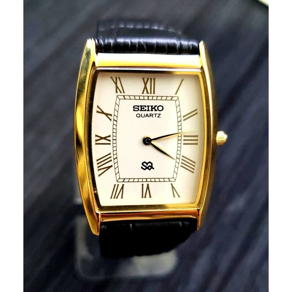 Vintage Seiko New Old Stock Men's Classic Tank Barrel Gold‎ White